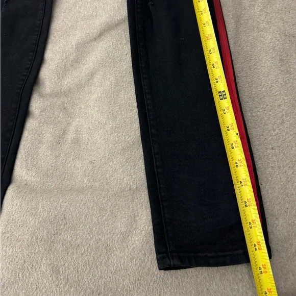 Amiri Jeans 34 Glitter Track Jeans Black With Red Stripe Men's Skinny Distressed - Picture 10 of 14